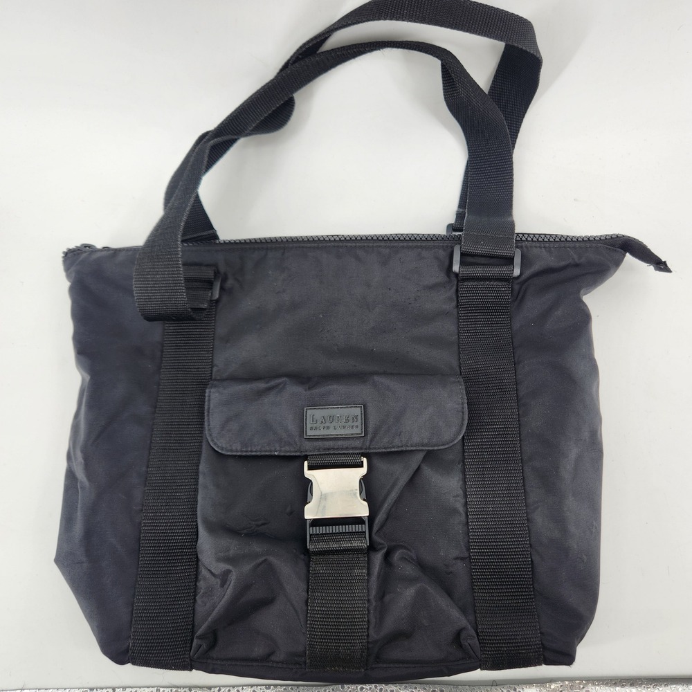 Lauren Ralph Lauren Tote Bag Black Nylon Utility Shoulder Handbag Large